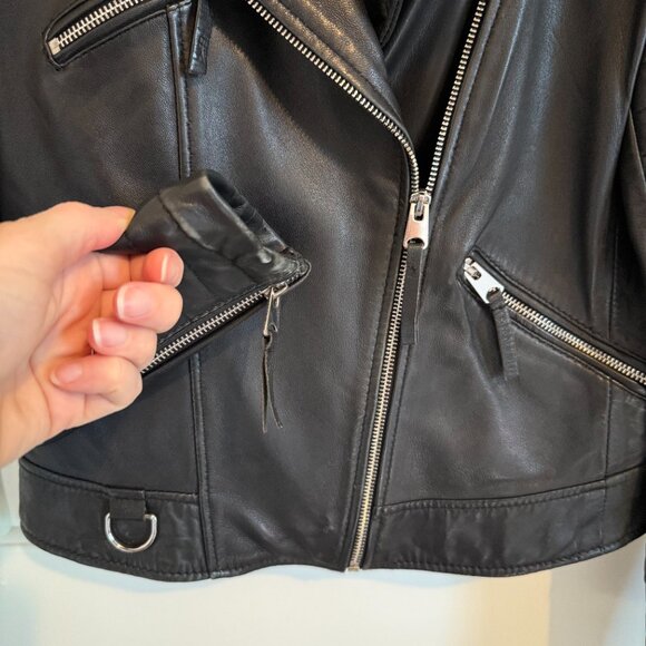 Zara Genuine Sheep Leather Moto Jacket, Size Medium - Picture 5 of 7